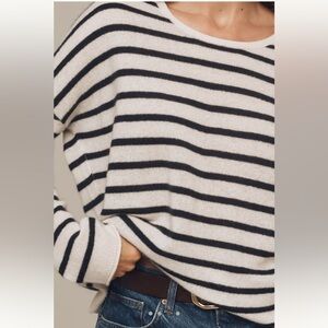Anthropologie CASHMERE Sweater Relaxed Maeve Stripe Black/ Off-White NEW Small